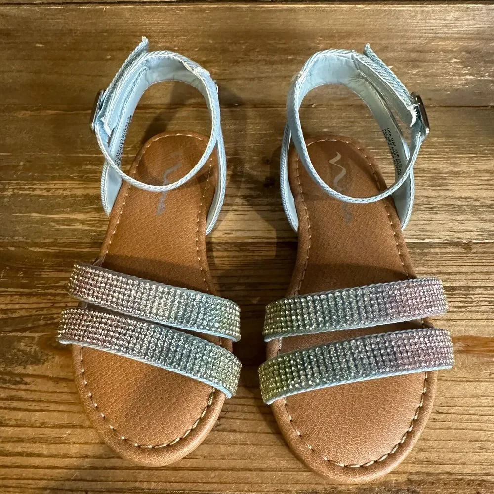 New NIB Little Kids Nina Cameena Blue Bedazzled Strappy Sandals‎ Size 9 C